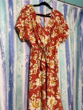 As U Wish Coral Floral V-Neck Tie Dress